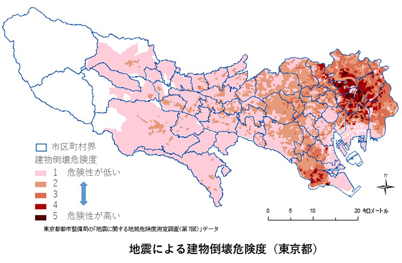 地震による建物倒壊危険度（東京都）